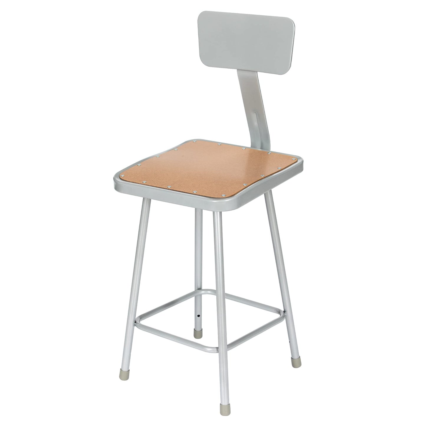 OEF Furnishings OEF6324B/2 Premium Commercial-Grade All-Purpose Square Stool with Backrest (24-inch Height, Gray Frame, Masonite Wood Seat, 2-Pack)
