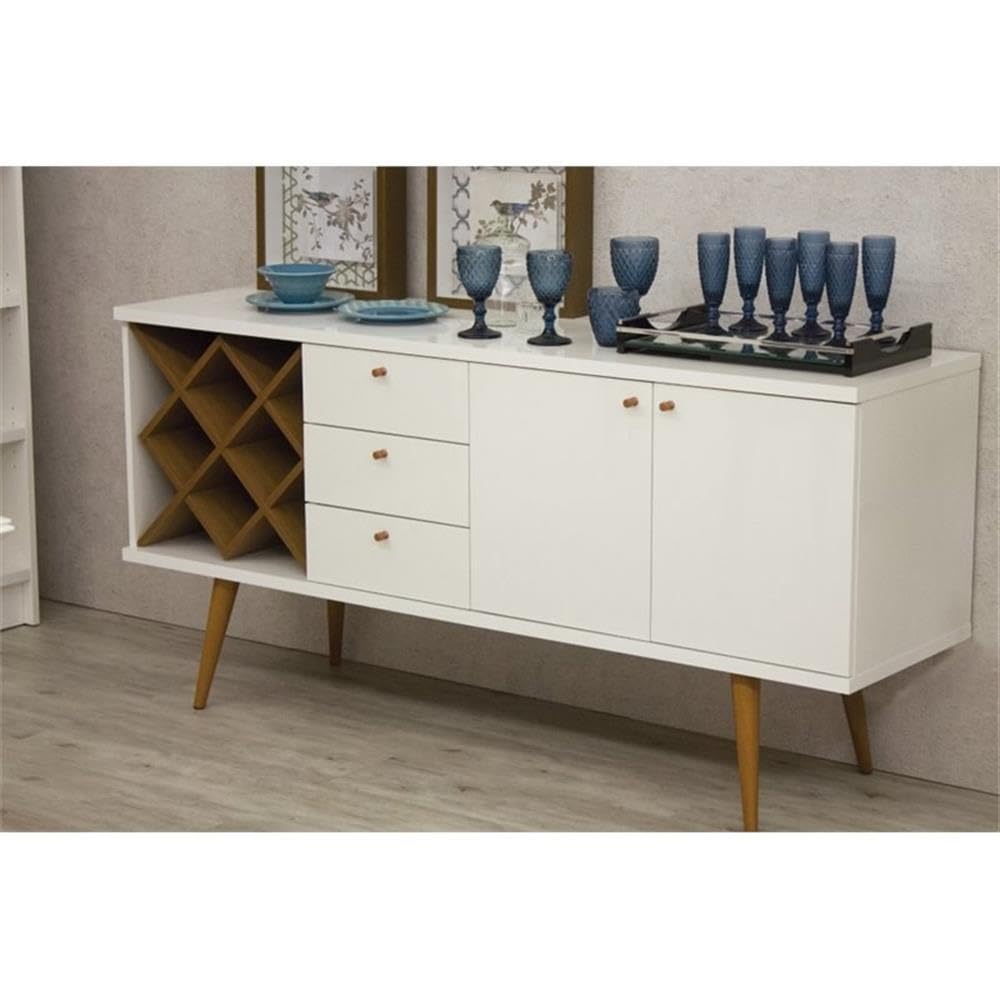 Manhattan Comfort Utopia Sideboard Buffet Stand, White Gloss and Maple Cream