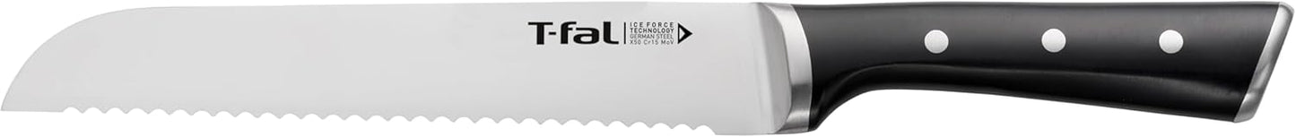 T-fal Ice Force German Stainless Steel Bread Knife, 8 Inch, High Cutting Precision, Ultra Sharp Blades