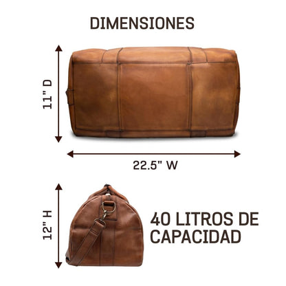 Full Grain Leather Duffle Bag – 40L Travel, Gym & Carry-On Weekender for Men | Handcrafted Overnight Bag with Brass Hardware, Vintage Style