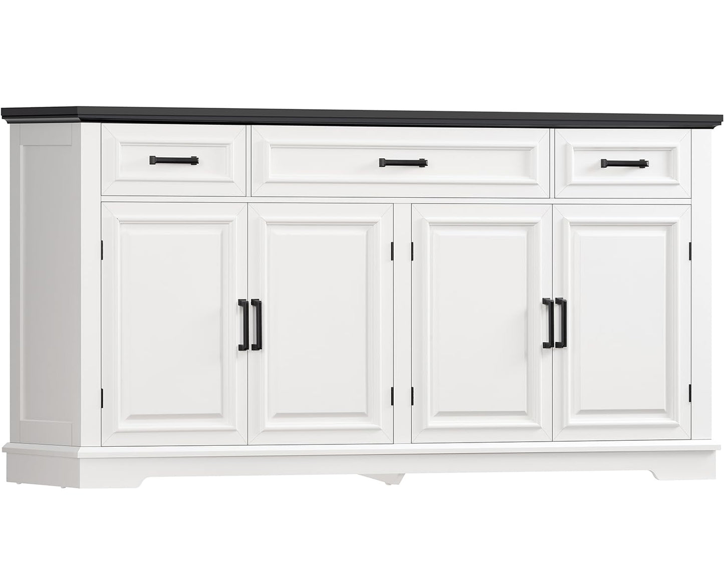usikey 59” Large Buffet Cabinet with 4 Doors and 3 Drawers, Buffet Sideboard Cabinet with Storage and 2 Adjustable Shelves, Coffee Bar, Wine Bar for Living Room, White