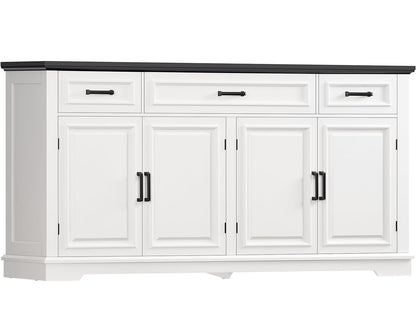 usikey 59” Large Buffet Cabinet with 4 Doors and 3 Drawers, Buffet Sideboard Cabinet with Storage and 2 Adjustable Shelves, Coffee Bar, Wine Bar for Living Room, White