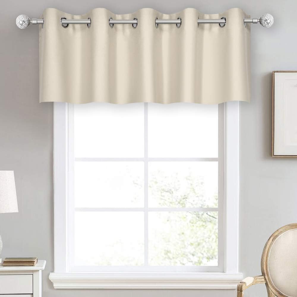 DECOVSUN Light Beige Grommet Valance - 70 Inch Wide by 18 Inch Long Blackout Curtain for Kitchen, Living Room, Bedroom
