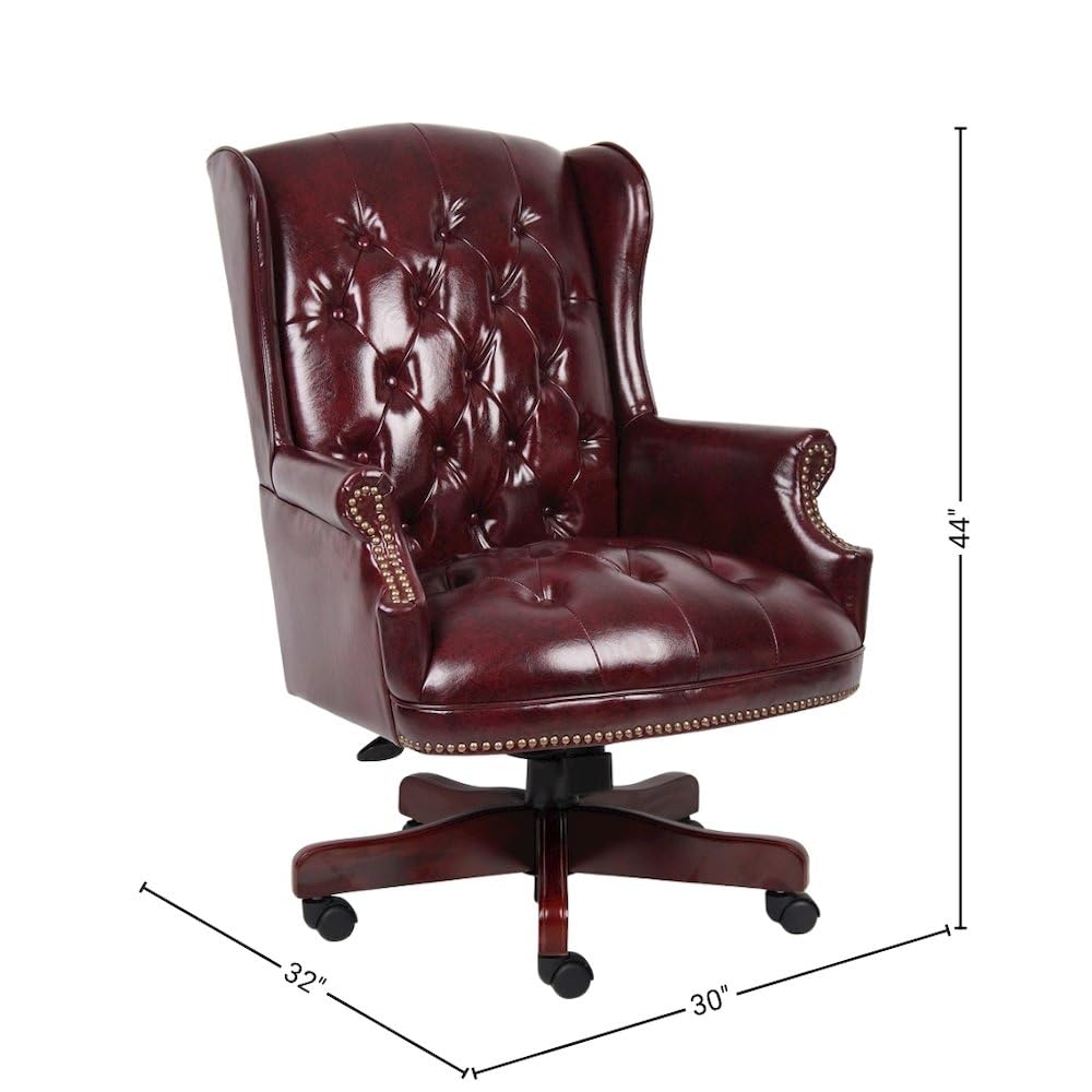 Starlight Canyon Home Burgundy Faux Leather Office Chair, Executive Seating with Wood Frame, Leather Desk Option for Study, Boardroom, Or Office Settings