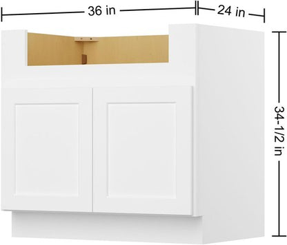 Furinno Shaker Farm Sink Base Kitchen Cabinet - Ready to Assemble | 24"D x 36"W x 34.5"H, White