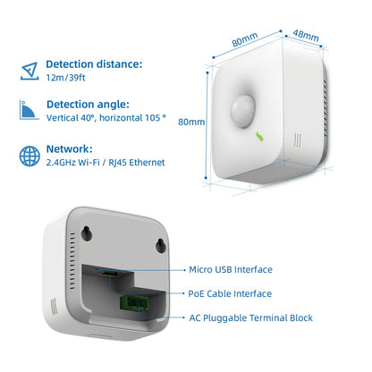 UBIBOT Motion Sensor MS1P Wireless Motion Sensor with Free App & Email Alerts, WiFi and Ethernet Connection and POE Power Supply. Supports IFTTT, Alexa (2.4GHz WiFi only)