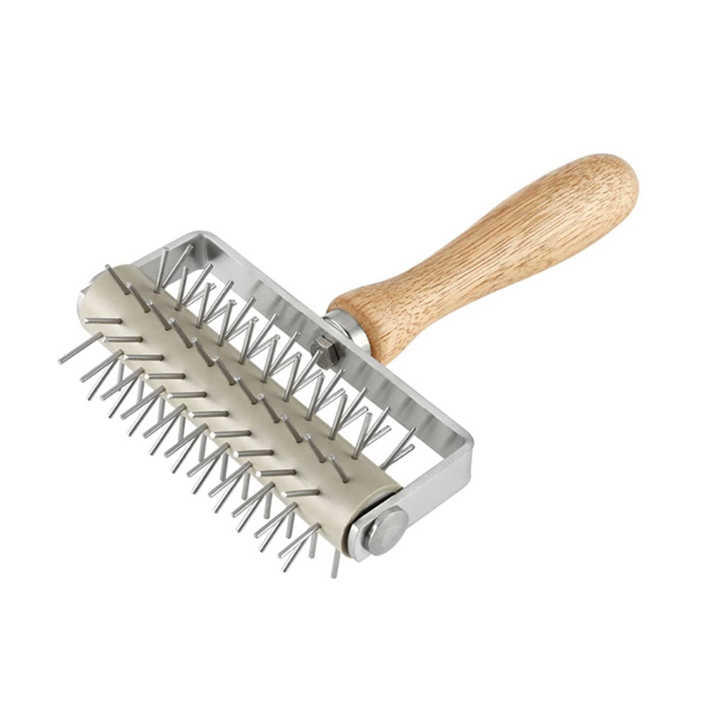 sktaotao Time-Saver Pizza Dough Roller Docker with Wood Handle, for Pizza Cookie Cake Pie Pastry Bread Dough (Stainless Steel)