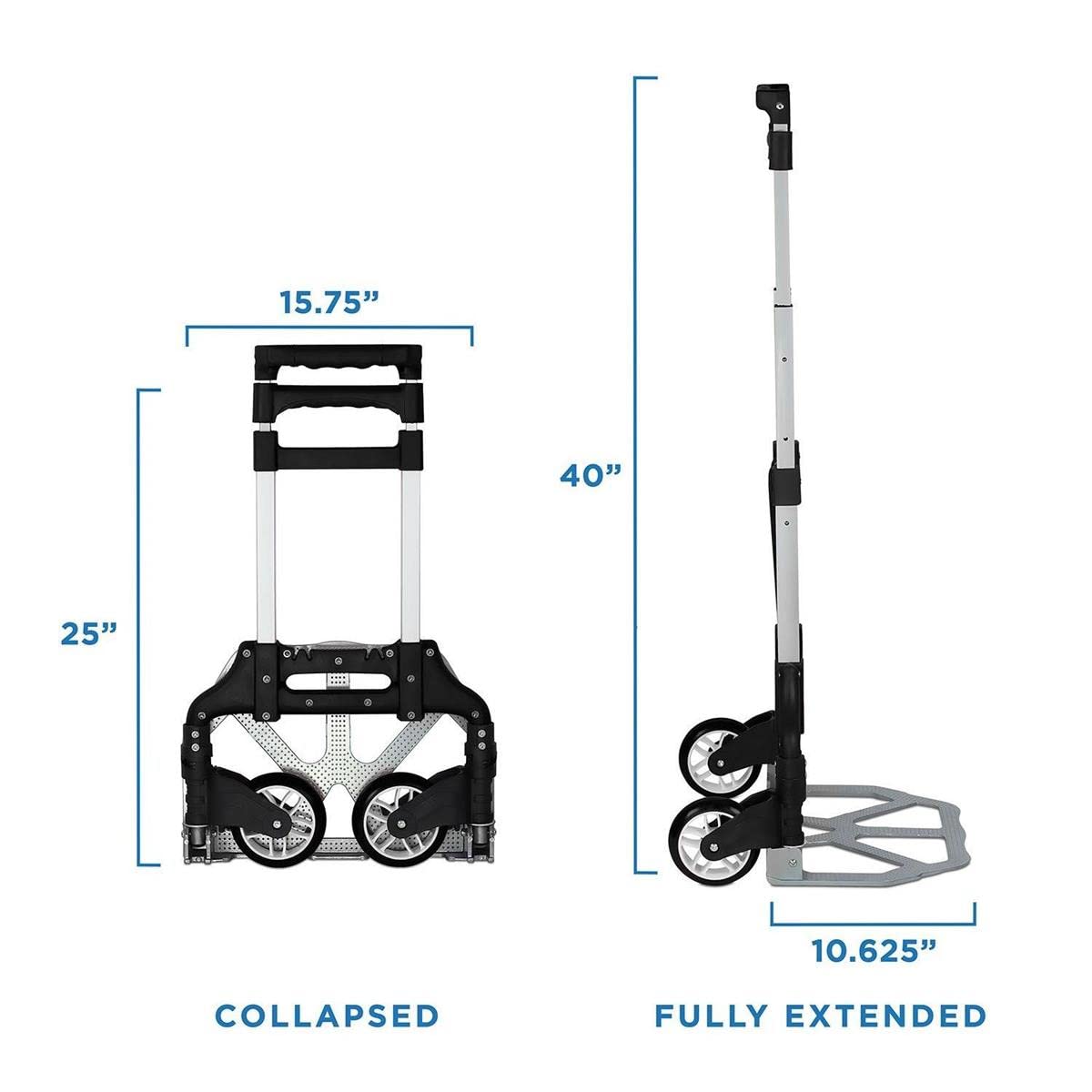 Mount-It! Folding Hand Truck and Personal Dolly, Foldable Aluminum Trolley Cart, 165 Lb Capacity Heavy Duty Dolly with Wheels of Rubber for Moving, Comfortable Telescoping Handle for Indoor Outdoor