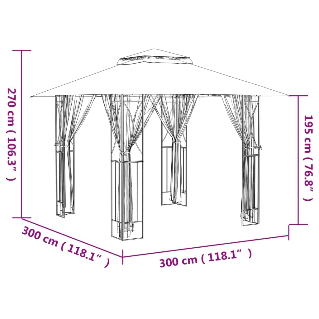 Anthracite Steel Gazebo with Sidewalls, 118.1"x118.1" Outdoor Canopy Tent, Double-Tiered Roof, Patio Gazebo for Garden Parties Lawn Structures
