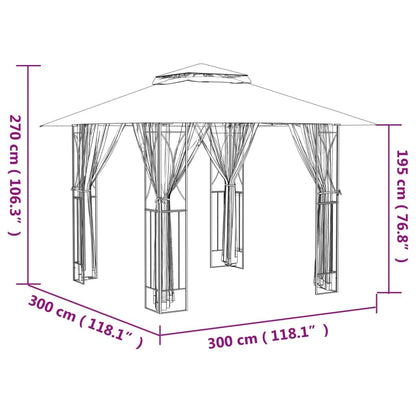Anthracite Steel Gazebo with Sidewalls, 118.1"x118.1" Outdoor Canopy Tent, Double-Tiered Roof, Patio Gazebo for Garden Parties Lawn Structures