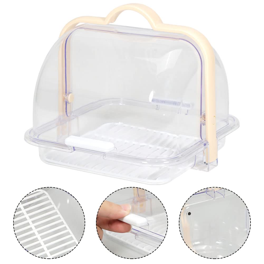 BAOZOON Portable Bread Box with Handle and Transparent Lid Loaf Cake Storage Carrier with Removable Drain Rack Food Storage Container for Pastries Donuts Buns Fruits(Apricot Handle)
