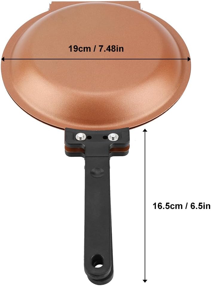 Walfront Double Side Non Stick Frying Pan, Gold, Flip Folding Pancake Maker for Household Kitchen