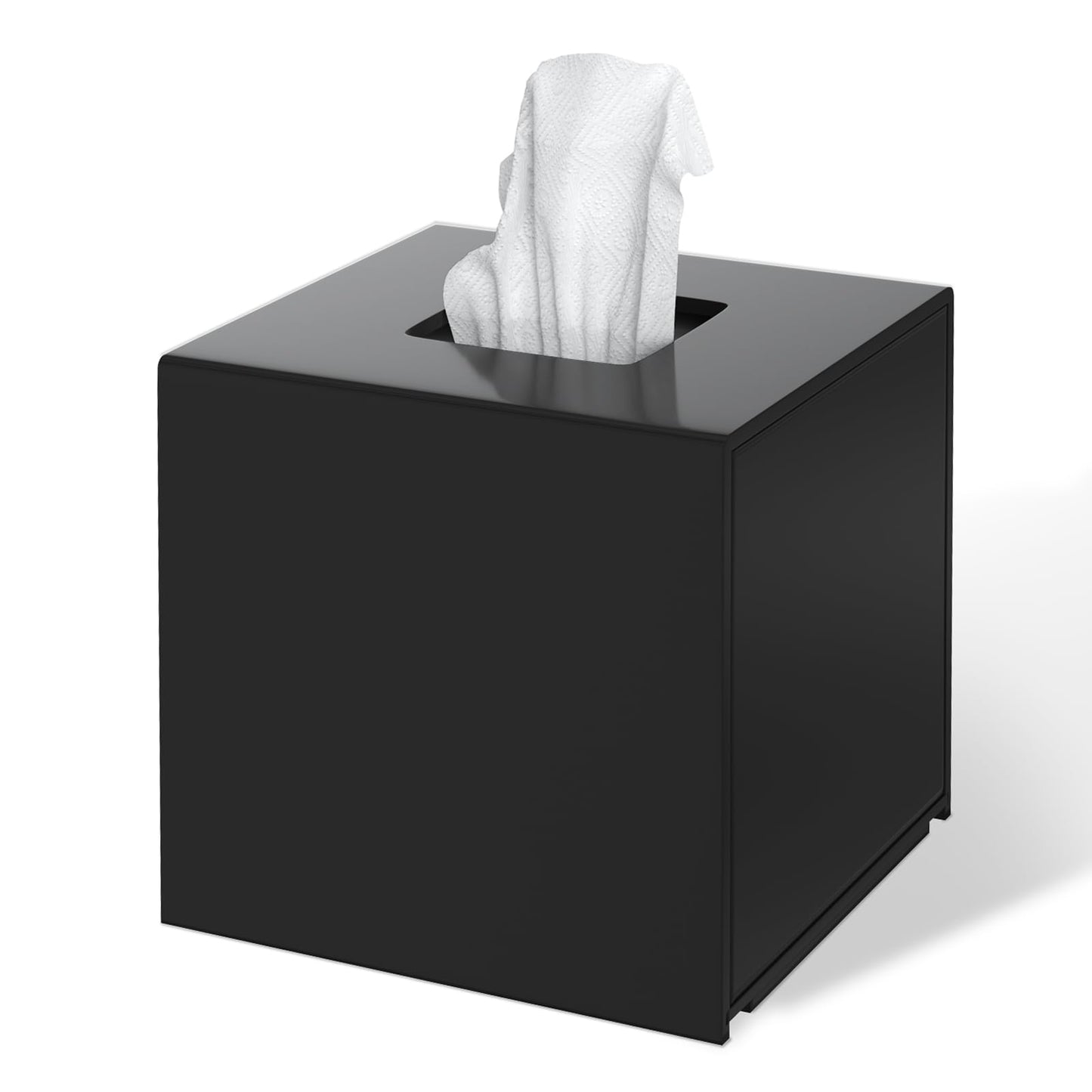 FEMELI Acrylic Tissue Box Cover Square - Matte Solid Cube Napkin Holder with Magnetic Bottom, Modern Decorative Facial Paper Dispenser for Bathroom, Bedroom, Kitchen - Black