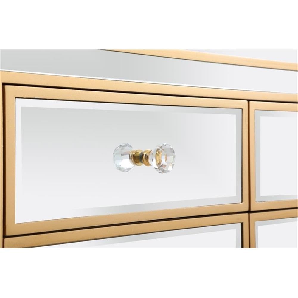 Pemberly Row Modern 60" Metal and MDF Mirrored Credenza, Gold Finish, 4 Doors, 3 Shelves, Rectangle Shape, Soft Closing Hand-Painted Storage Cabinet for Living Room, Dining Room, or Entryway Use