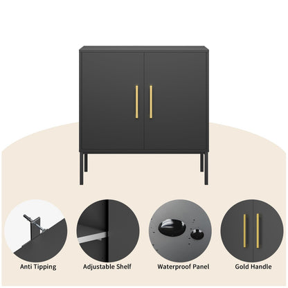 LYNSOM Storage Cabinet with Doors, Set of 3, Modern Buffet Cabinet with Storage, Kitchen Sideboard Buffet, Black Wood Accent Cabinet for Living Room, Bedroom, Hallway, Entryway, Office, Black