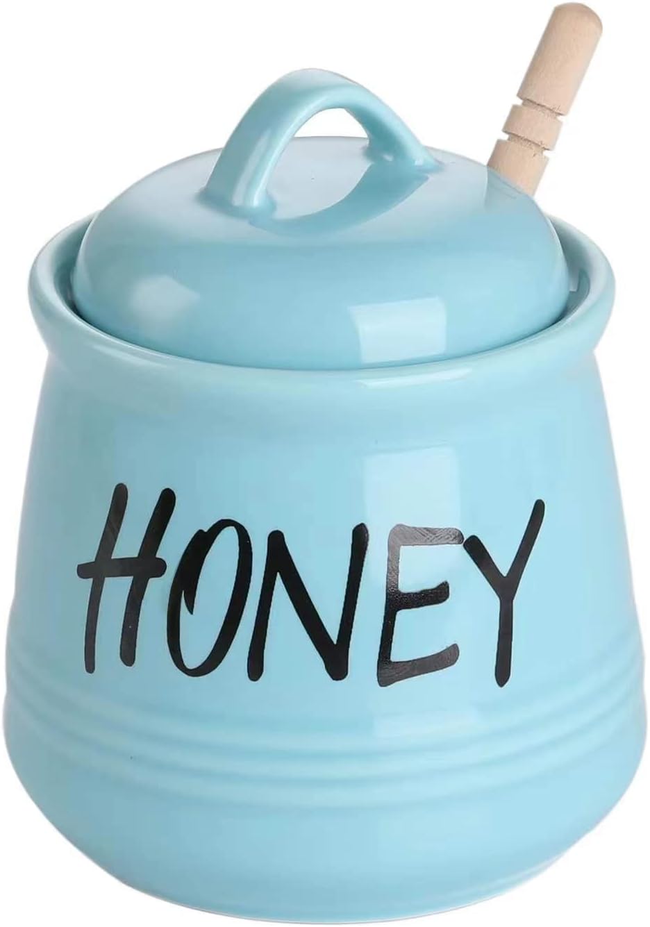 12oz HAOTOP Porcelain Honey Jar with Lid and Honey Dipper (Turquoise)