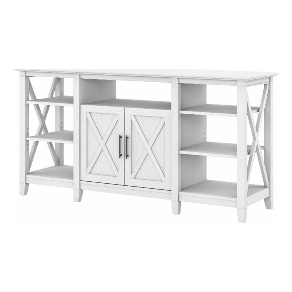 Bush Home Key West Tall TV Stand for 65 Inch TV in Pure White Oak, Farmhouse Entertainment Center with Storage