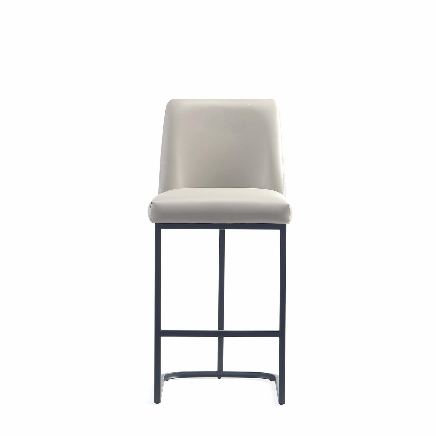 Manhattan Comfort Serena Modern Leatherette Upholstered Counter Stool | Sturdy Metal Frame with Matte Black Finish | High-Density Foam Padding | Elegant Design for Bar and Kitchen, Light Grey