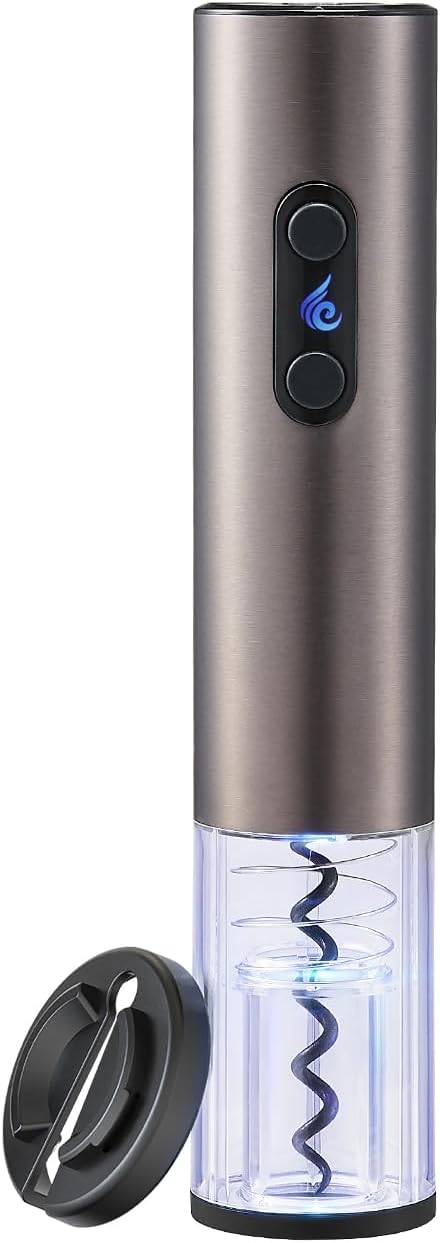 4 Battery Operated Electric Wine Opener by ELMWAY - Stainless Steel Electric Corkscrew with LED Light & Foil Cutter