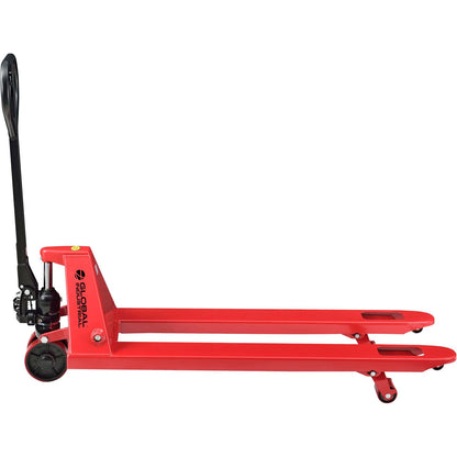 Global Industrial Standard Duty Narrow Pallet Jack with 21" W x 48" L Forks, 5500 lb. Capacity, Manual Pallet Truck for Warehouse, Manufacturing and Retail, Red Powder Coat Finish
