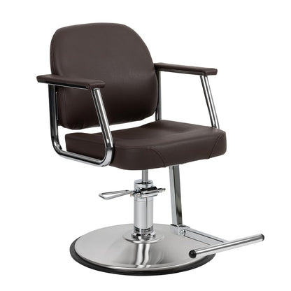 Minerva Beauty Zaria Wide Salon Styling Chair, Round Chrome 360° Swivel Hydraulic (Espresso)