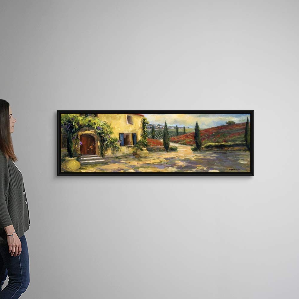 Tuscan Fields Black Float Frame Canvas Art, Countryside Artwork