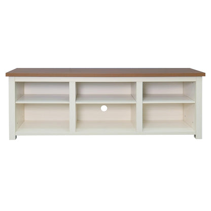 Flash Furniture Kilead Farmhouse TV Stand for up to 80" TVs-65 Engineered Wood Media Console with Open Storage, 65", Walnut Top/White Frame