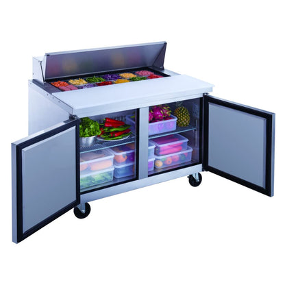 Dukers DSP48-12-S2 11.4 cu. ft. 2-Door Commercial Food Salad Sandwich Prep Table Refrigerator 48" inch