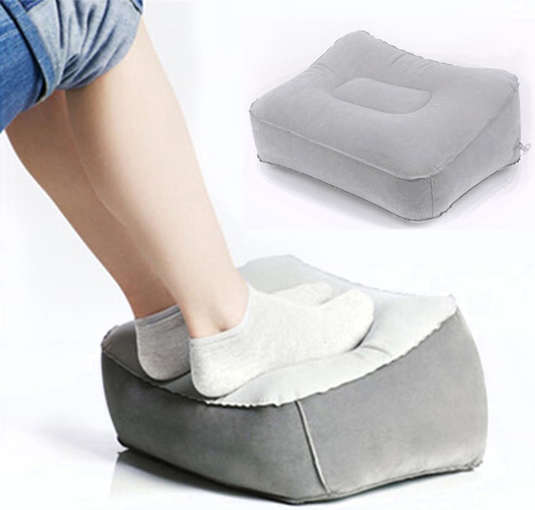 1PCS Inflatable Travel Foot Rest Pillow, Head Pad, Soft Flocking Pillow, Flights Relax Cushion Ottomans Leg Up with Air