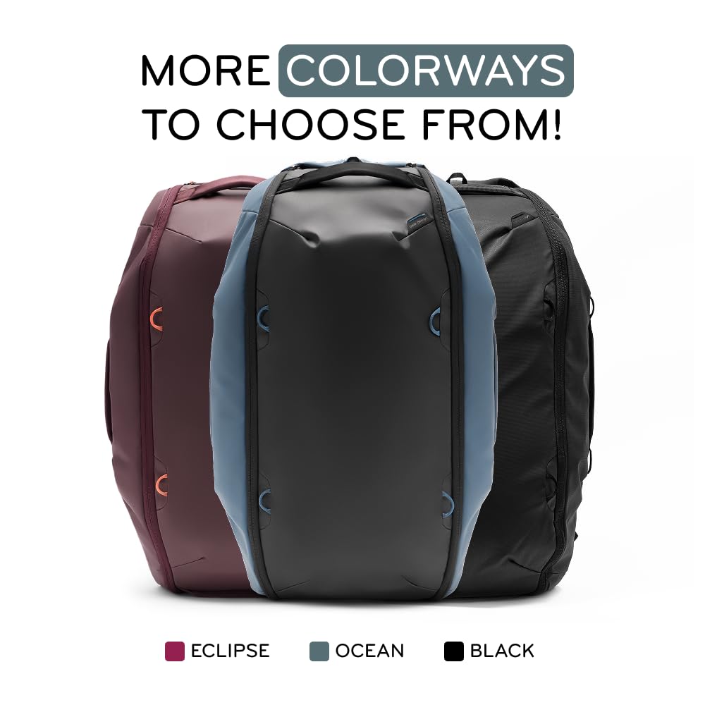 Peak Design Travel Duffelpack 45-65L, Ocean, Weatherproof Duffel Backpack, Expandable Design, Extra-Long Zip Path, Stowable Straps, Fits Packing Cubes and Camera Cubes, Versatile Duffel Bag for Travel