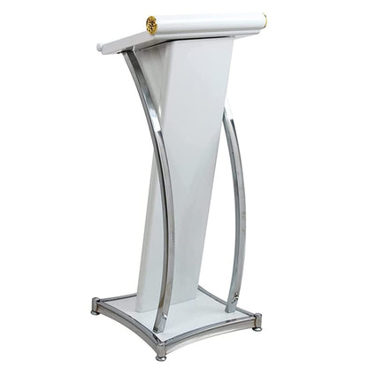 WZYPZFCL Podium, White Metal Lectern Podium Stand, Adjustable Church Pulpit for Classroom & Office, Slanted Top Shelf Reading Desk, Ideal for Stage & Studio Presentations