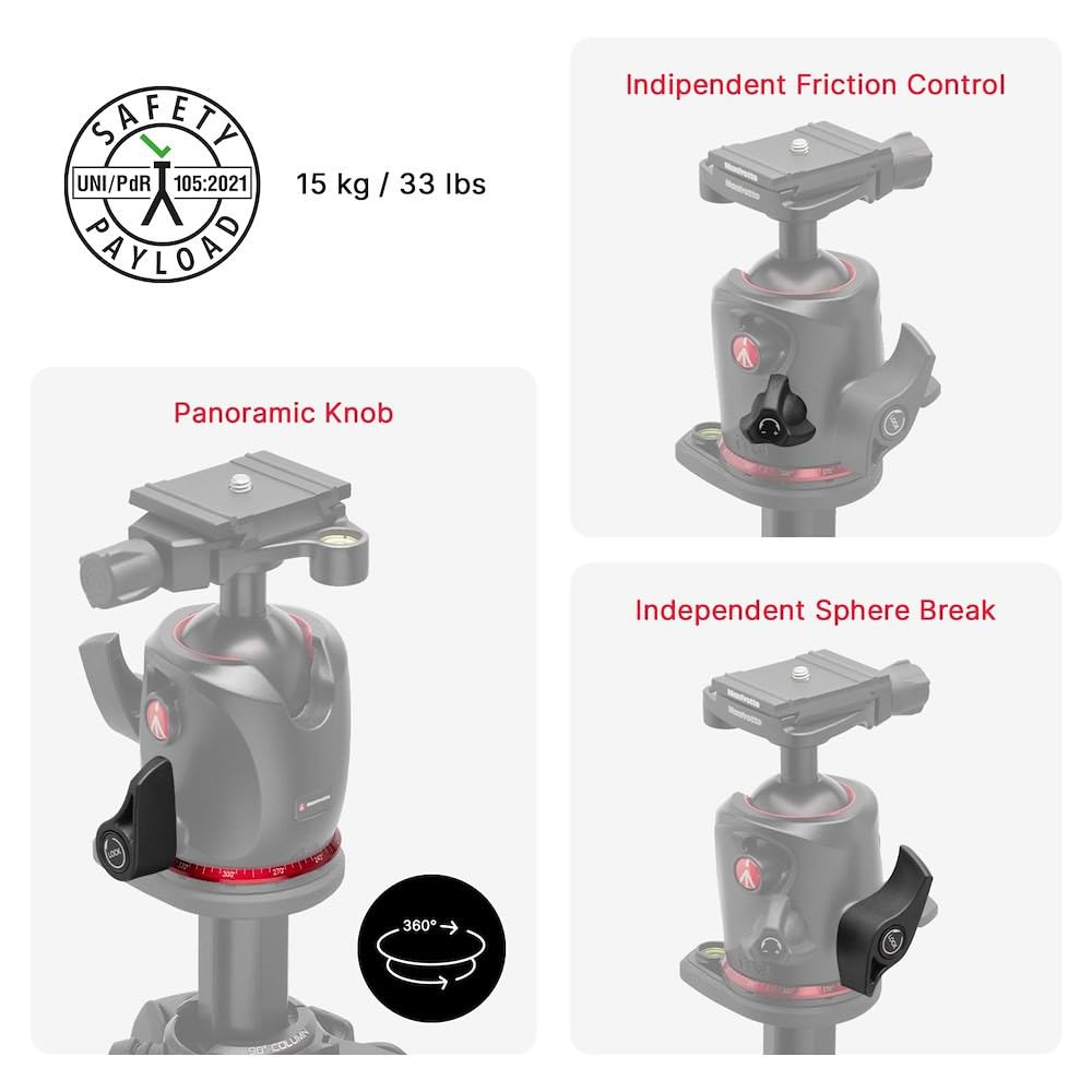 Manfrotto 055XPRO AS, 4-Section Carbon Fiber Camera Tripod, Photo-Kit with XPRO Ball Head, 90 Degree Column, 15kg Load, Arca-Swiss Plate, for DSLR/Mirrorless, Tripod for Camera, Photo Shooting Support