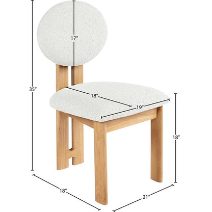 Meridian Furniture 503Cream-C Napa Collection Modern | Contemporary Dining Chair with Rich Cream Boucle Fabric, Natural Finish Solid Wood Frame, 15.25" W x 19.5" D x 35.75" H, Cream, Set of 2