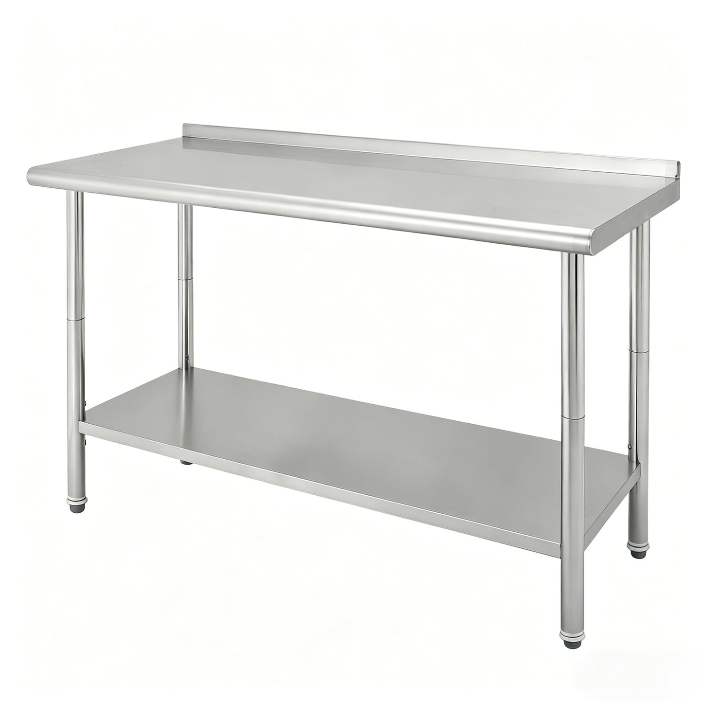 NSF Certified 60" x 24" Stainless Steel Work Table with Caster Wheels - Heavy Duty Prep Station with Adjustable Undershelf & Rear Backsplash - Mobile Commercial Kitchen Table for Restaurant, Garage &