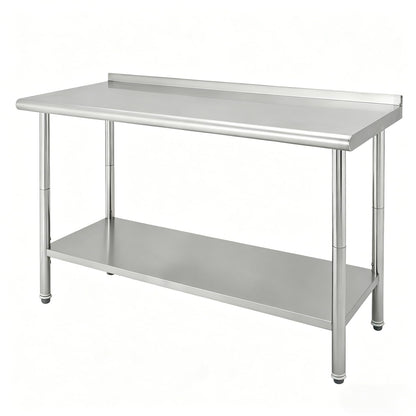 NSF Certified 60" x 24" Stainless Steel Work Table with Caster Wheels - Heavy Duty Prep Station with Adjustable Undershelf & Rear Backsplash - Mobile Commercial Kitchen Table for Restaurant, Garage &