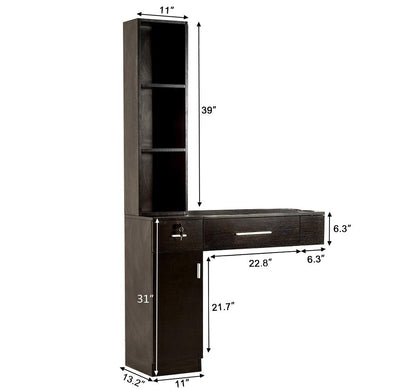 BarberPub Wall Mount Hair Styling Salon Station Without Mirror Beauty Salon Spa Equipment Set with 3 Hair Dryer Holders 3036-1-2 (Black)