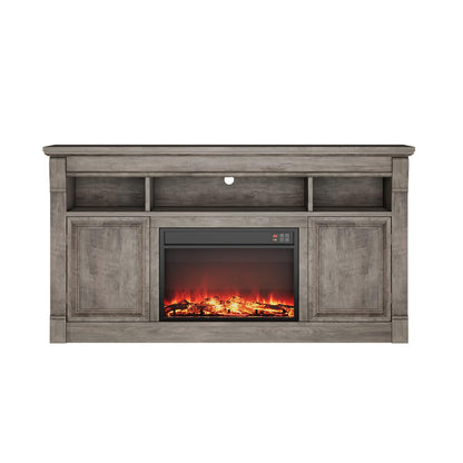 GarveeHome 58" Farmhouse Electric Fireplace TV Stand for TV Up to 65", Entertainment Center with 30'' Fireplace, Console Table TV Cabinet with Open Storage Shelves for Living Room