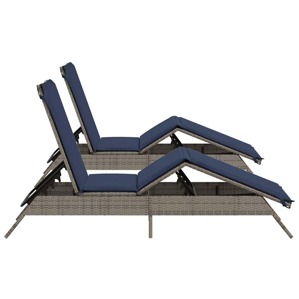 HPUYRFG Gray Poly Rattan Sun Lounger with Adjustable Backrest and Removable Cushions, Standard Size Foldable Outdoor Lounge Chair for Patio, Modern Gray Weather Resistant Sunbed