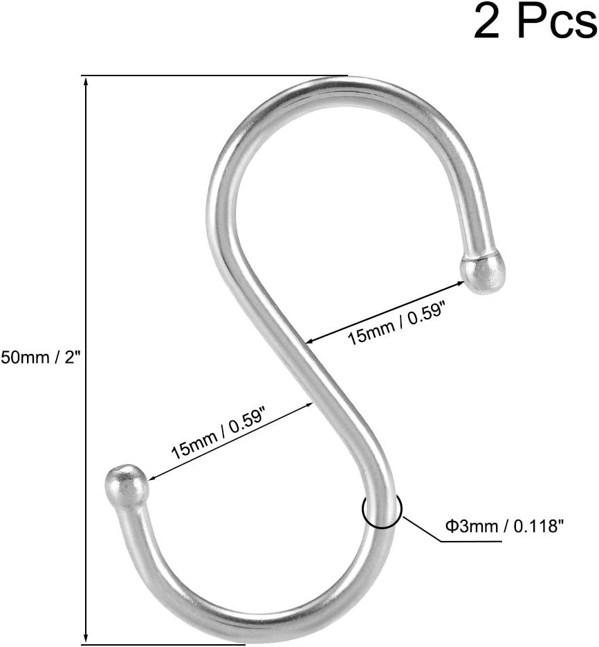 uxcell Stainless Steel S Hooks, 2" S Shaped Hook Hangers for Kitchen, Bathroom, Bedroom Storage (2pcs)