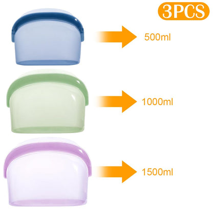 POETRYDRAW 3 Pcs Reusable Silicone sealed Food Storage Bags, Multi-Role Food Storage Bags, Leak Proof, Freezer Safe, Microwave Safe, Dishwasher Safe, Eco-friendly