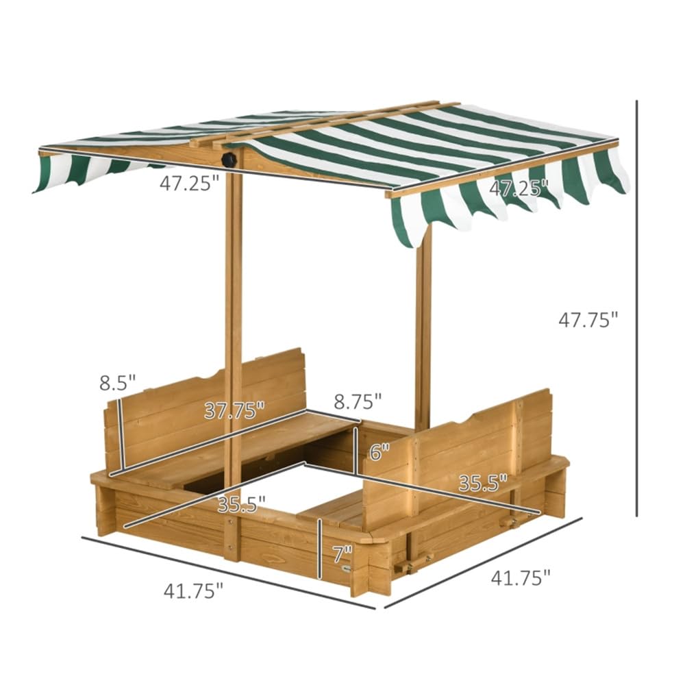CARLIÉ Kids Wooden Sandbox with Cover for Backyard Garden,Sand Box with Adjustable Canopy,Kids Outdoor Play Equipment Sand Protection Bottom Liner