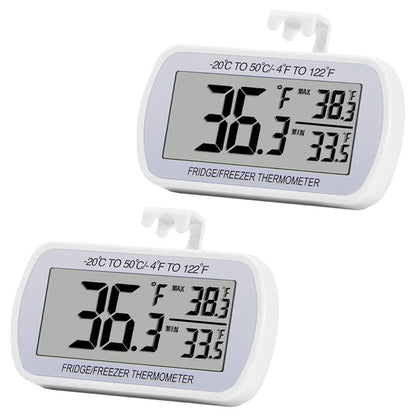 Refrigerator Thermometer Digital Fridge Freeze Room Thermometer Waterproof Large LCD Display Max/Min Record Function, White