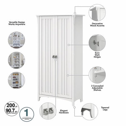 Bush Home Salinas Tall Storage Cabinet with Doors in Shiplap Gray and Pure White, Office Storage Unit, Organizer for Home or Workspace, Adjustable Shelving