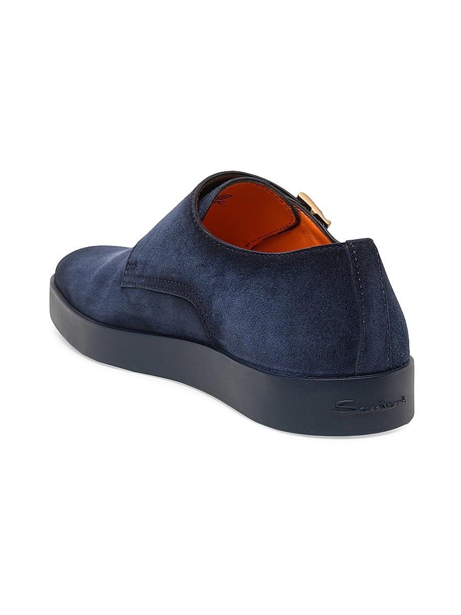 Santoni, Atlantis Suede Double Monk Strap Shoes, 10 D, Blue