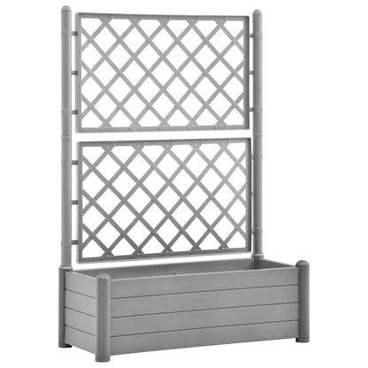 Foknhdi Large Rectangular Stone Grey Planter Box with Integrated Trellis 39.4x39.4x55.9 in UV-Resistant Polypropylene Vertical Herb Garden for Patio Balcony Outdoor and Indoor Spaces