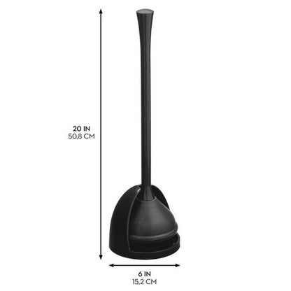 iDesign Compact Toilet Plunger with Holder for Bathroom Cleaning and Storage - Black