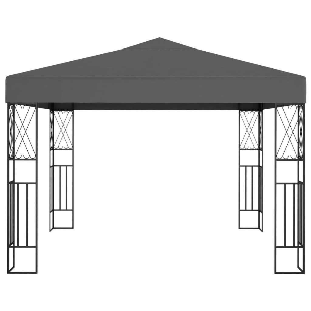 Gazebo Anthracite Polyester Fabric 9.8 x 9.8 ft, Outdoor Canopy Tent with Decorative Inlays, Square Patio Gazebo for Garden Lawn Structures