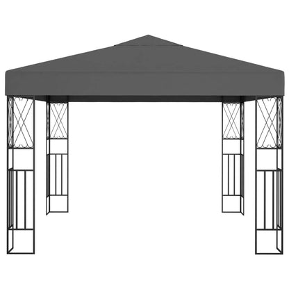 Gazebo Anthracite Polyester Fabric 9.8 x 9.8 ft, Outdoor Canopy Tent with Decorative Inlays, Square Patio Gazebo for Garden Lawn Structures