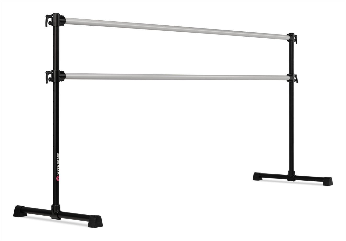 VITA Barre Portable Freestanding Double Ballet Barre, Professional, 8 Ft Bars, Black, Aluminum | Adjustable Height, Made in USA, Home or Gym Exercise Equipment for All Ages | Dance, Fitness, Pilates