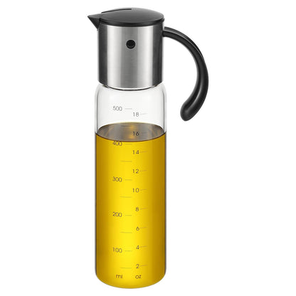 Vucchini Large Olive Oil Dispenser Bottle 17 oz - Auto Flip Condiment Container - Leakproof Vinegar Dispenser Glass Cruet Stainless Steel